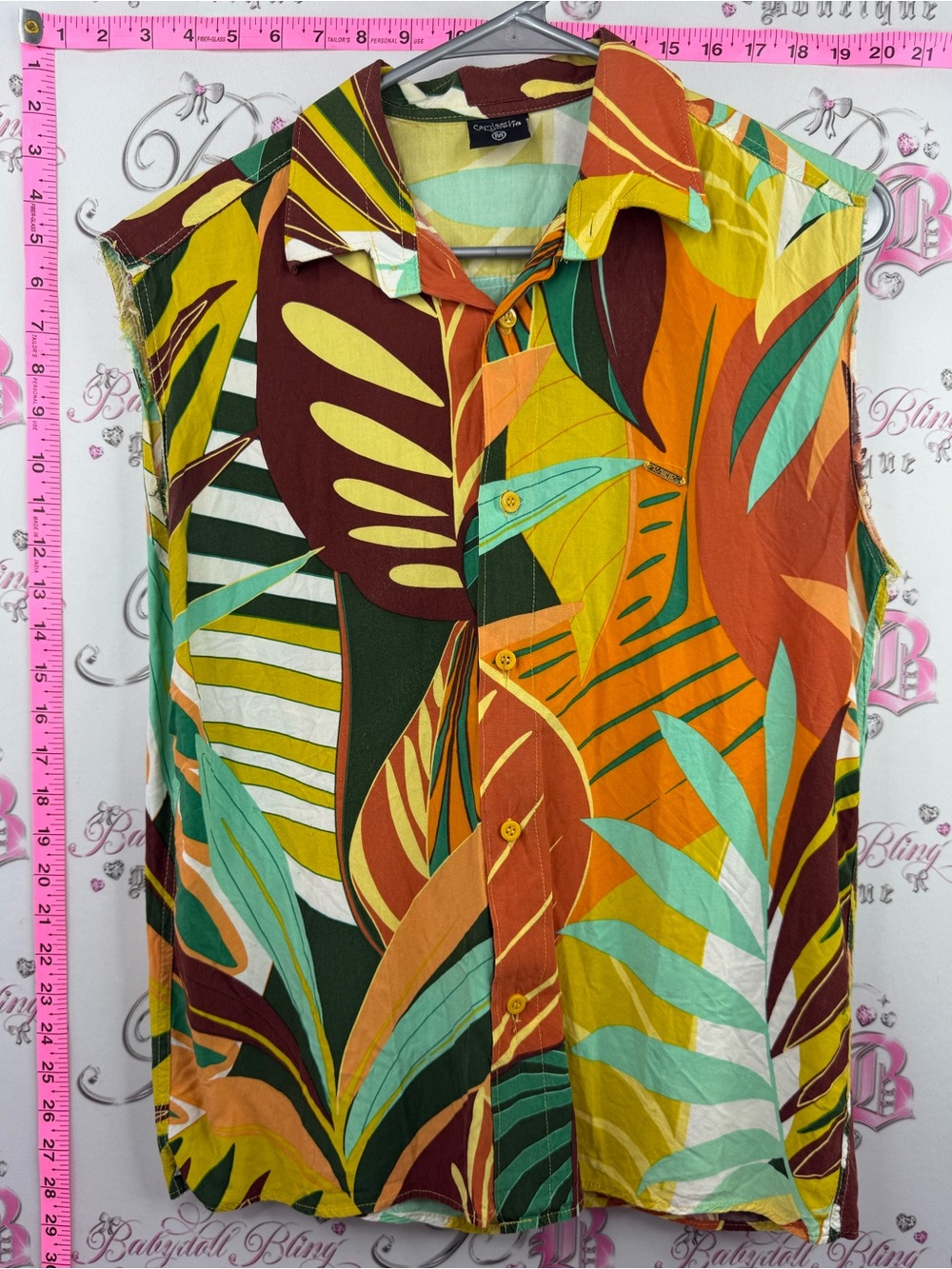 CAMISARIA LUEENA tank top Tropical Leaf Print Sleeveless Button-Up Shirt - Multi